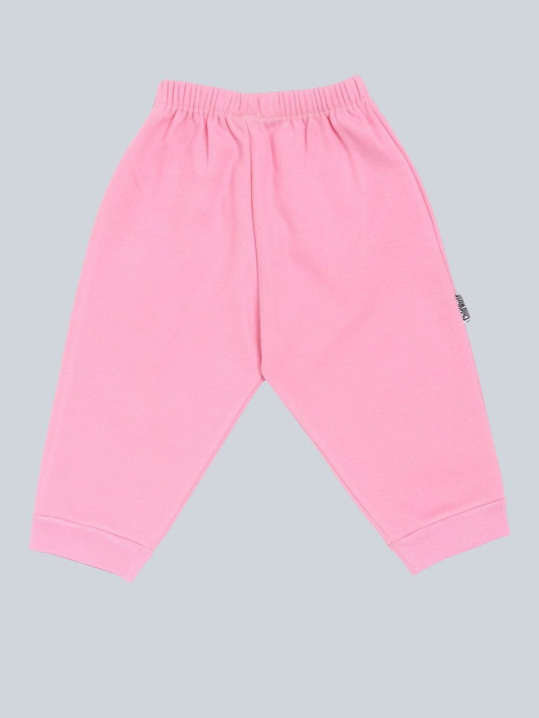 Front view of Child World Interlock Full Length Solid Lounge Pant in Pink for babies