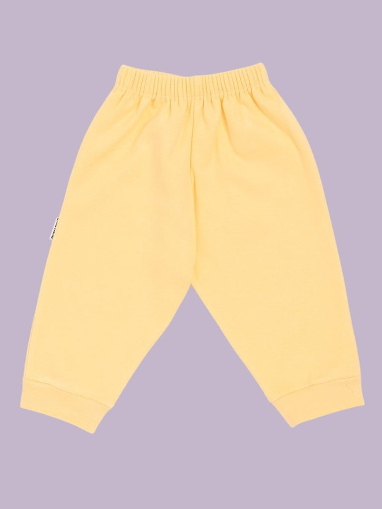 Back view of Child World Interlock Full Length Solid Lounge Pant in Yellow for babies