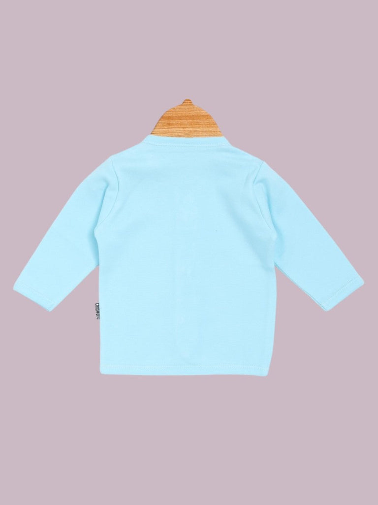 Back view of Child World Interlock Full Sleeves Front Open Jhabla in Blue for babies.