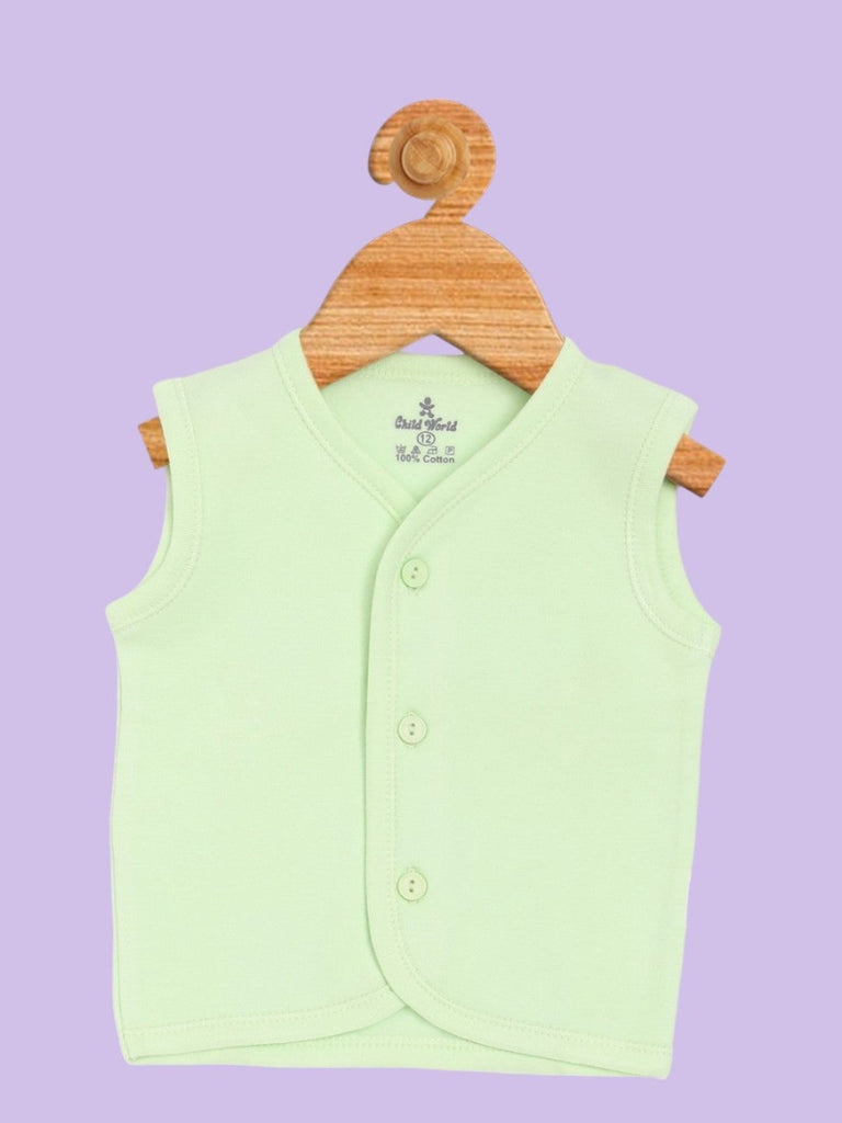 Front view of Child World Interlock Knit Sleeveless Vest in Green for babies