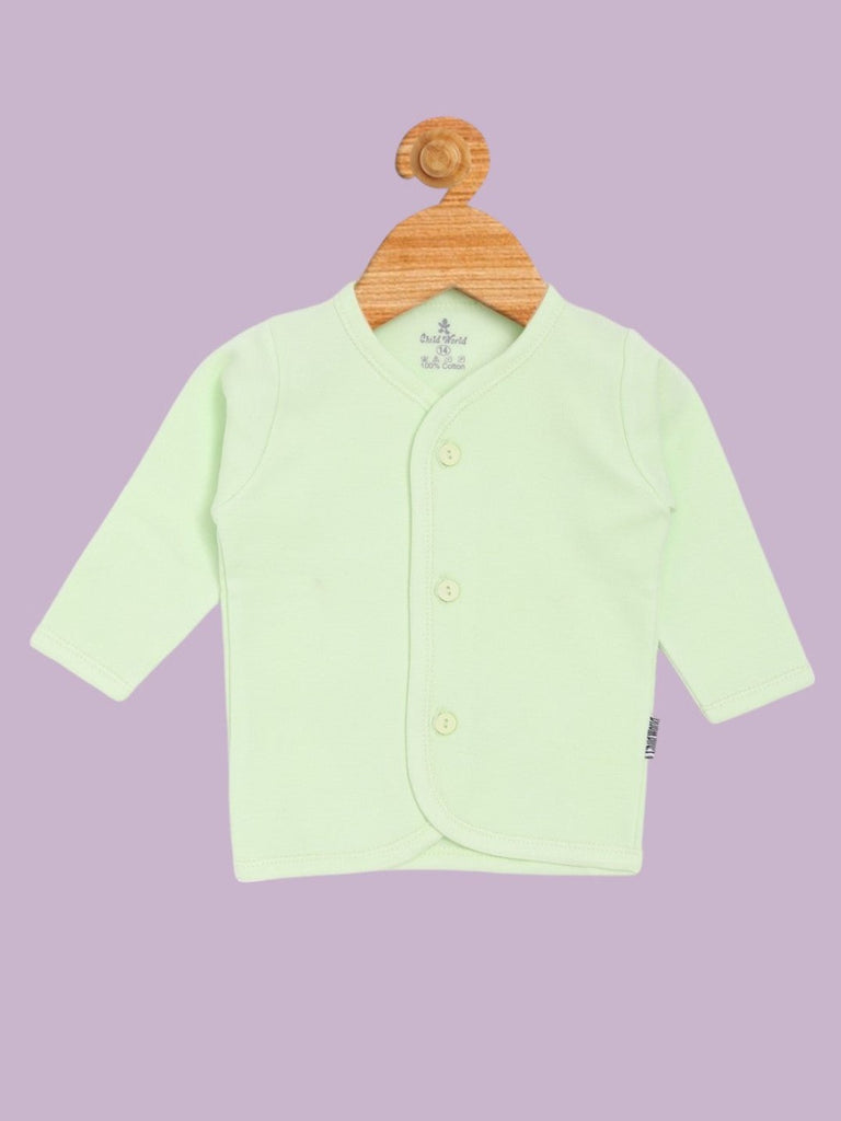 Front view of Child World Interlock Full Sleeves Front Open Jhabla in Light Green for babies