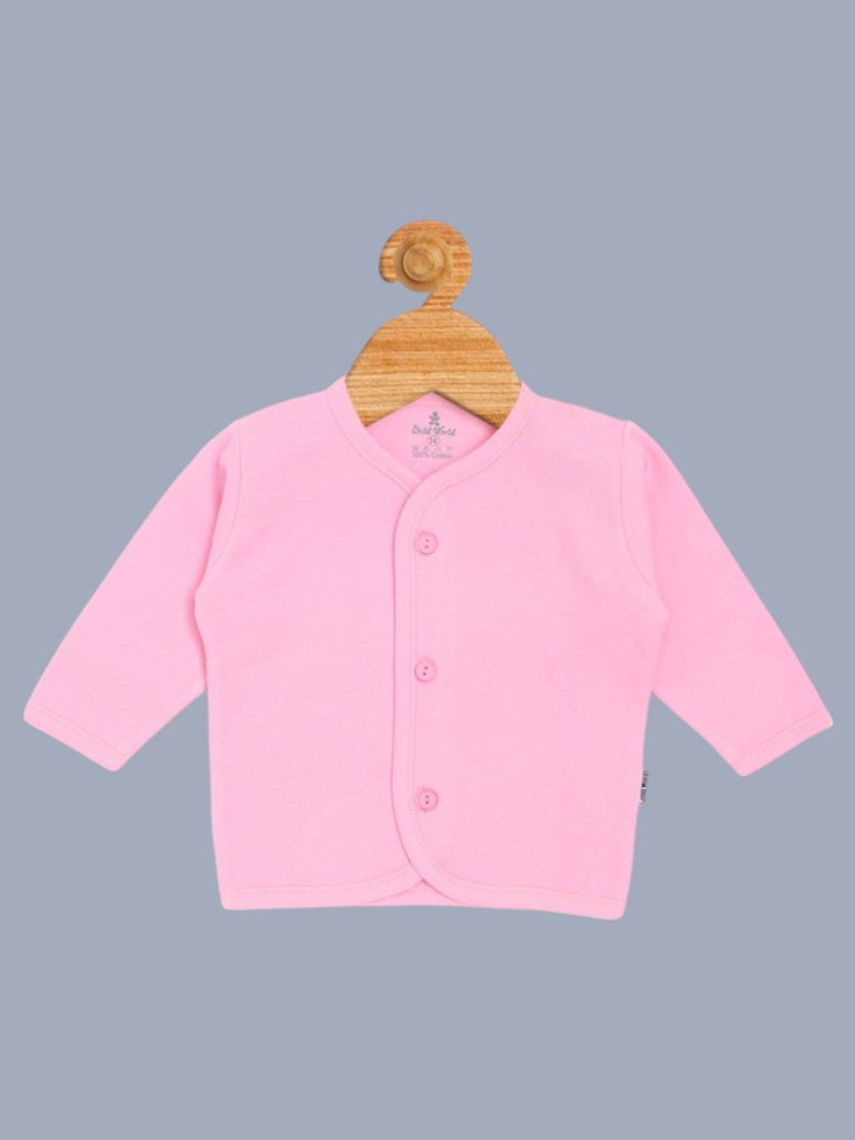 Front view of Child World Interlock Full Sleeves Front Open Jhabla in Pink for babies