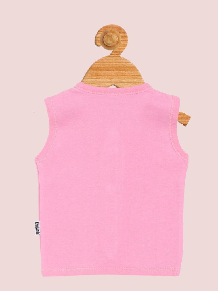 Back view of Child World Interlock Knit Sleeveless Vest in Pink for babies