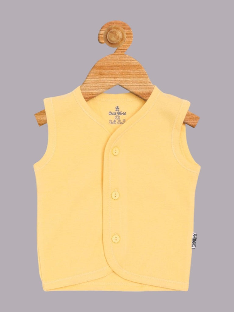 Front view of Child World Interlock Knit Sleeveless Vest in Yellow for babies