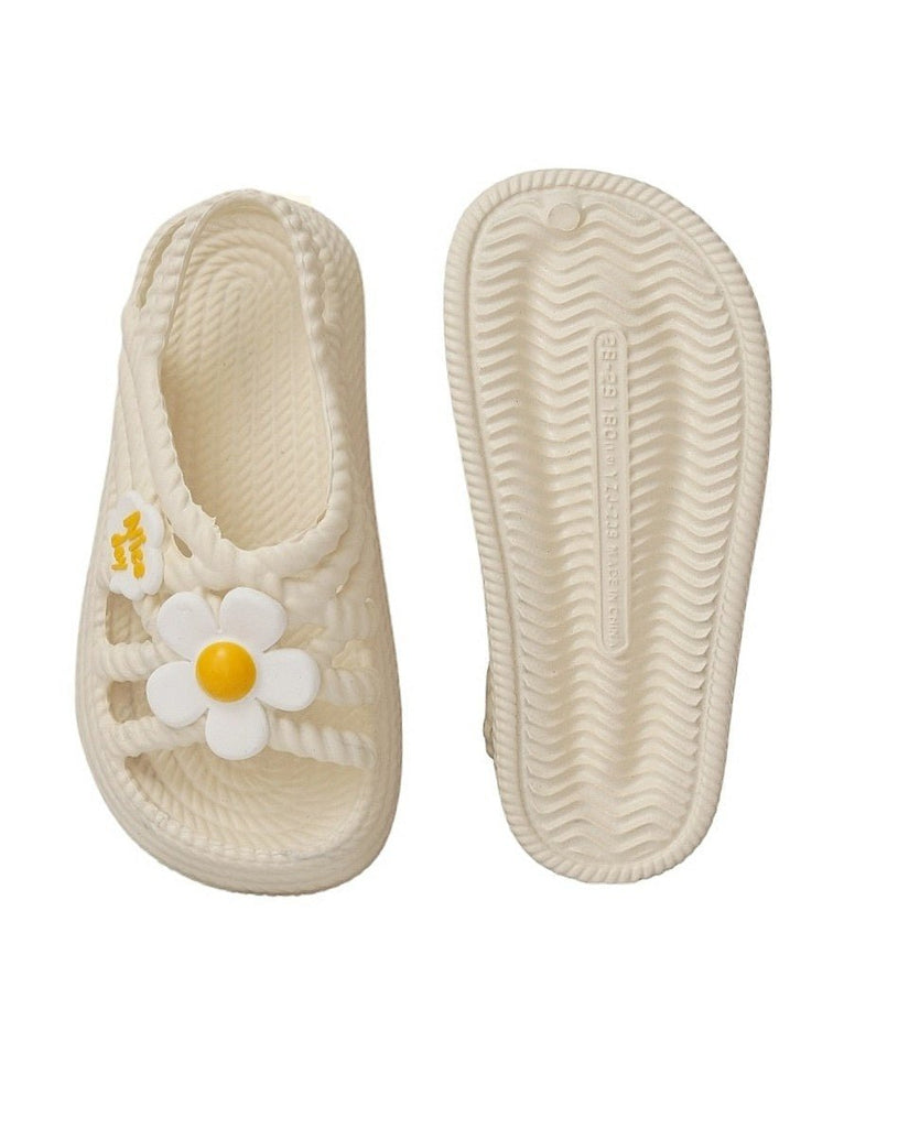 Top and bottom view of Yellow Bee Children's Sandals, emphasizing the water-resistant rubber and comfortable insole