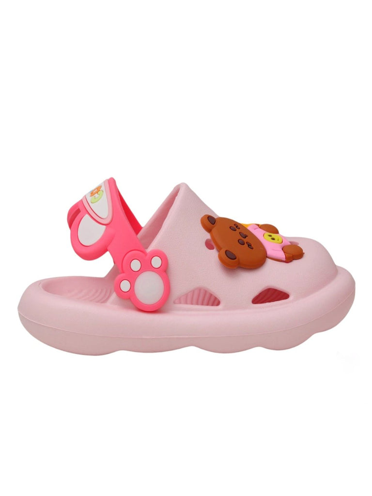 Side View of Pink Clogs with Bear Charm for Kids by Yellow Bee