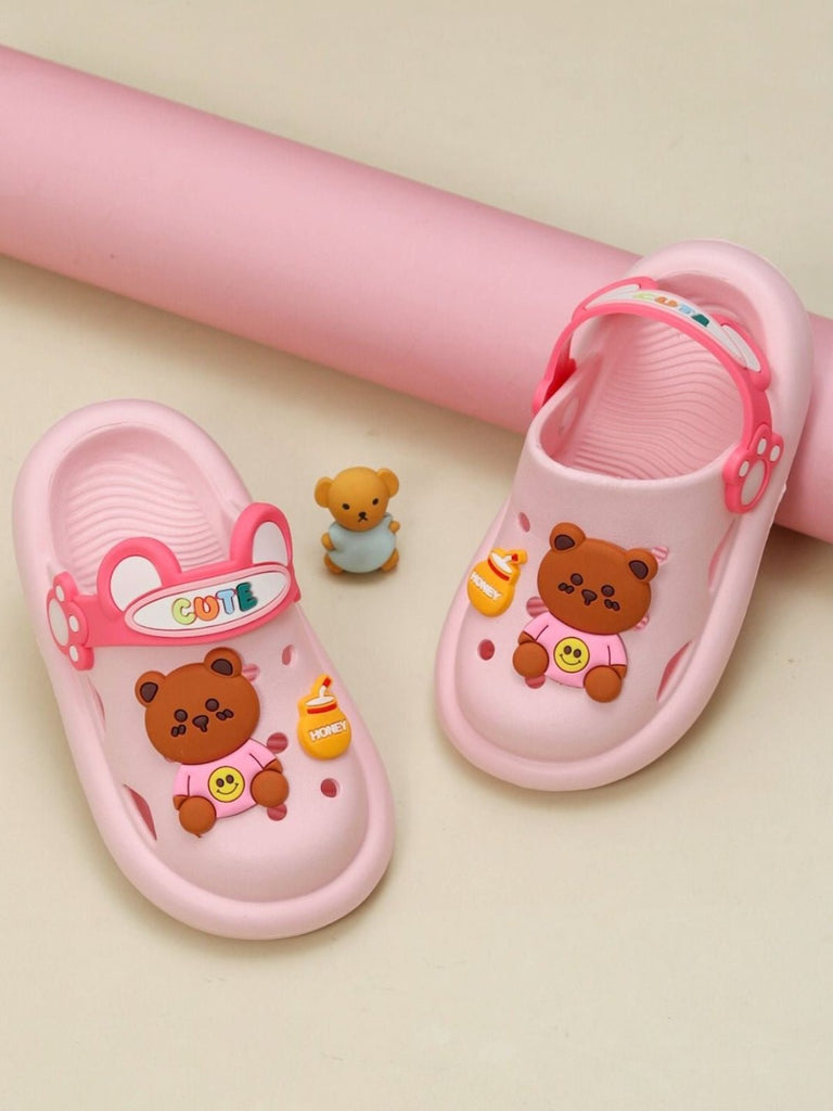 Creative Display of Children's Pink Clogs with Bear Design and CUTE Strap