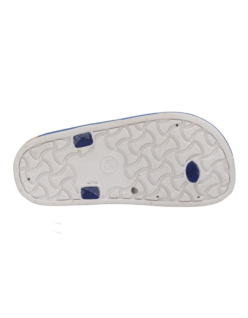 Bottom view of Yellow Bee's Space Themed Blue Flip Flops, showing the anti-skid sole pattern