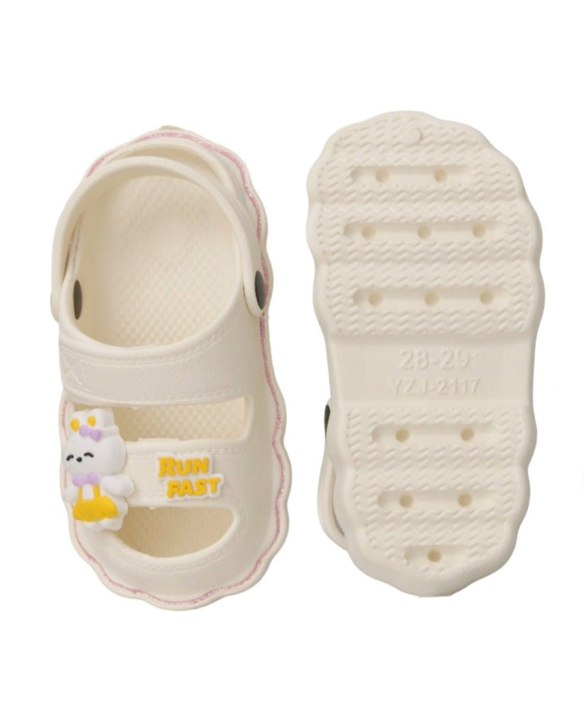 Top & Bottom view of Yellow Bee cream sport sandal with cute bunny motifs for kids.