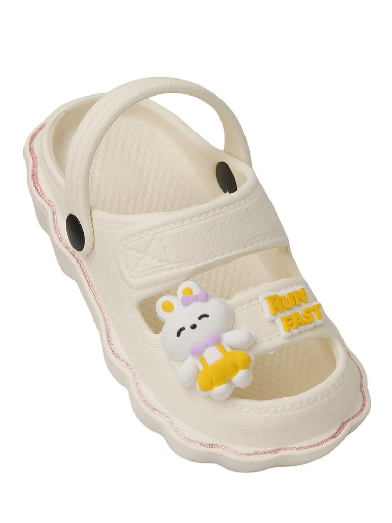 Child's Yellow Bee cream sport sandal with playful bunny design side profile view
