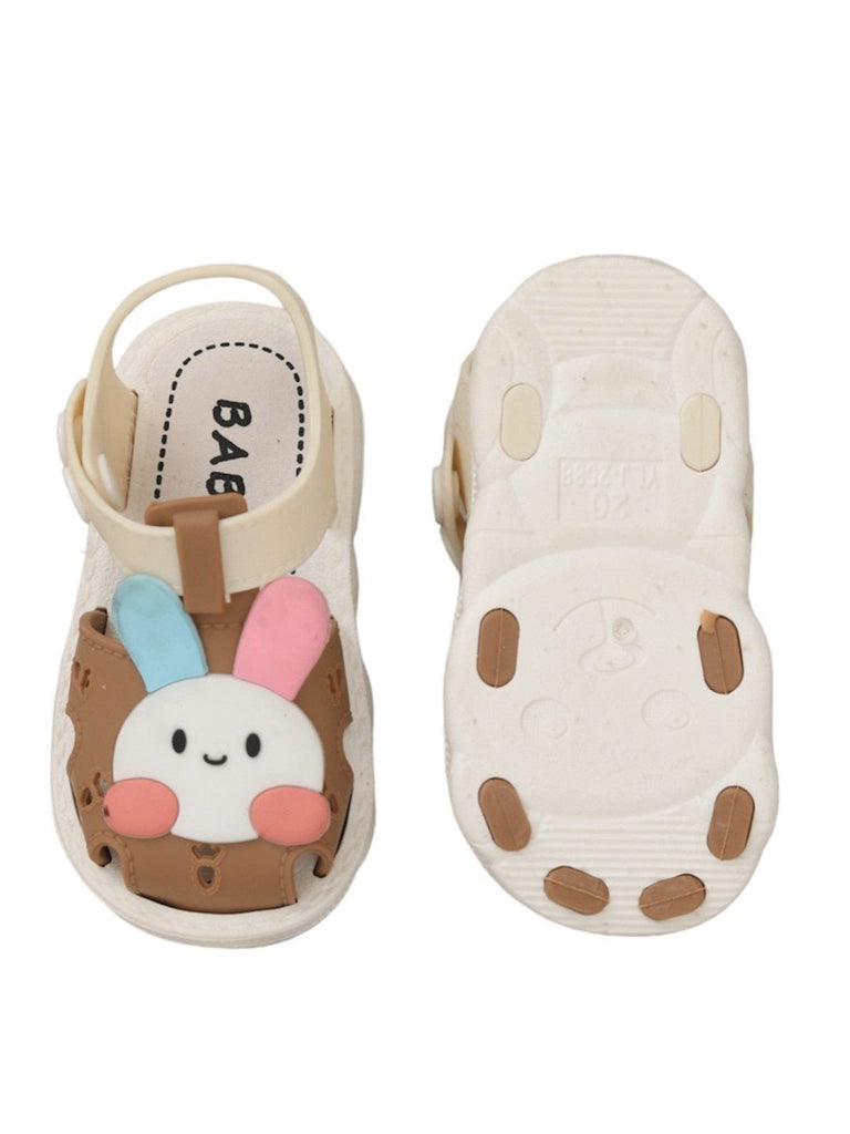 Front and back view of Chocolate Brown Bunny Sandals showing the cute details and secure fit