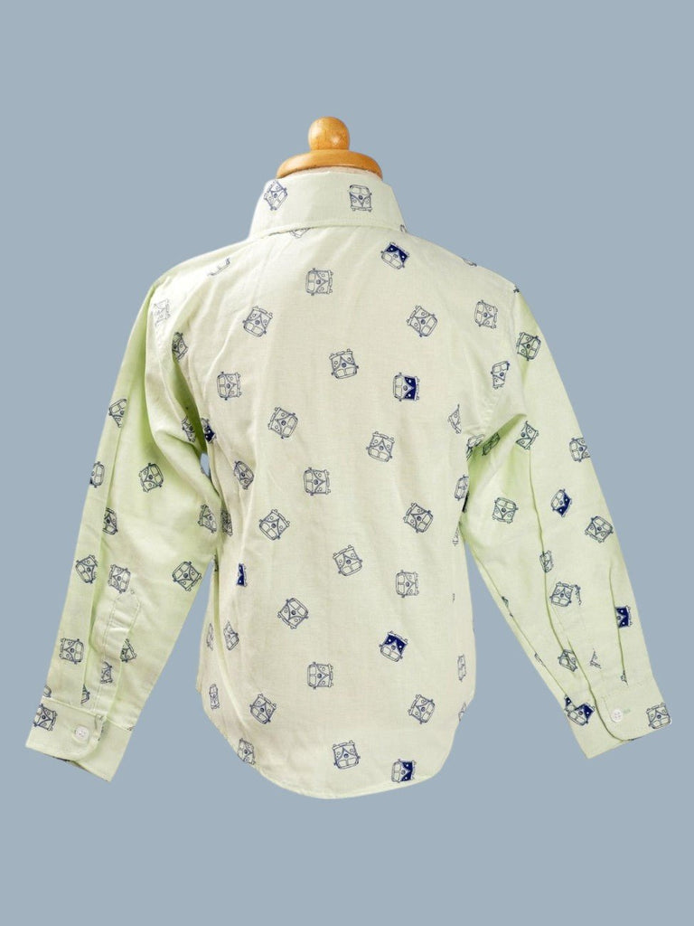 Back view of the Boys' Printed Long Sleeve Shirt featuring a fun car motif design.