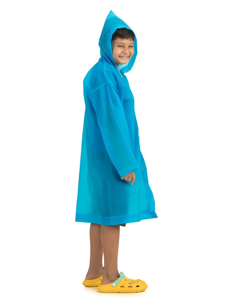 yellow bee classic solid blue waterproof boys hood side angle view.