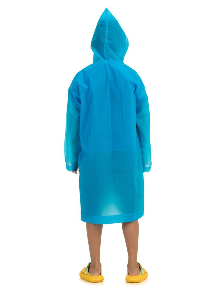 yellow bee classic solid blue waterproof boys hood back view.