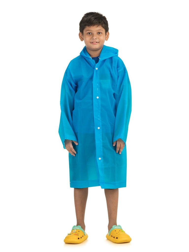 yellow bee classic solid blue waterproof boys hood full front view.