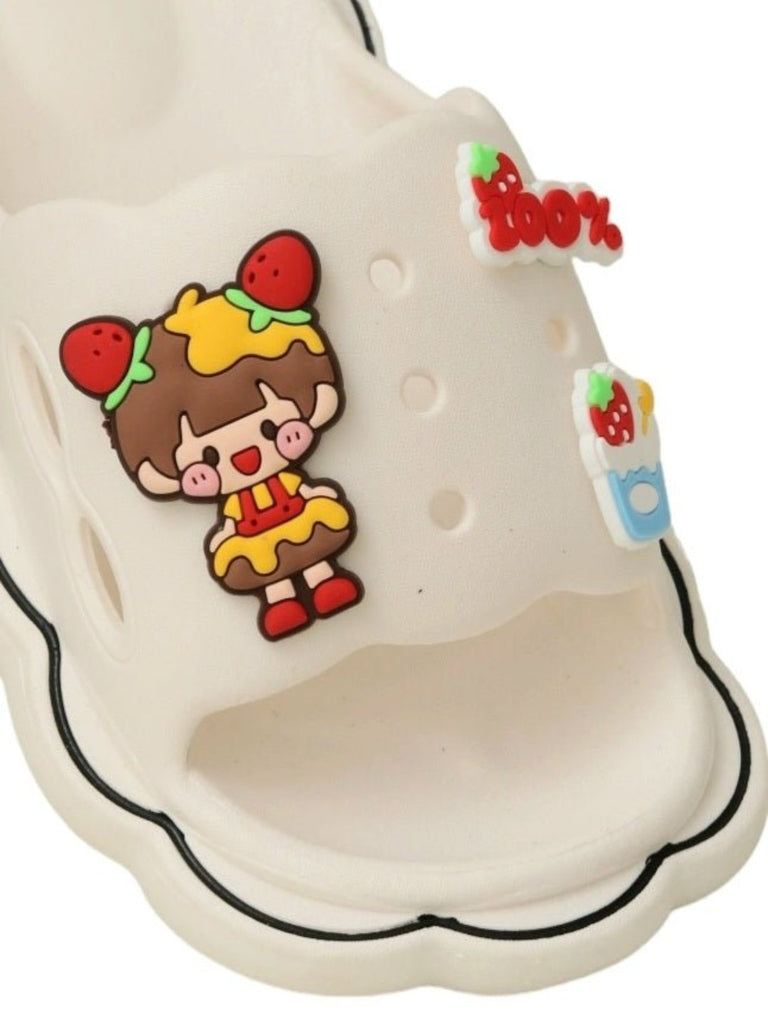 Close-up view of Classic White Sliders with cartoon character details for girls