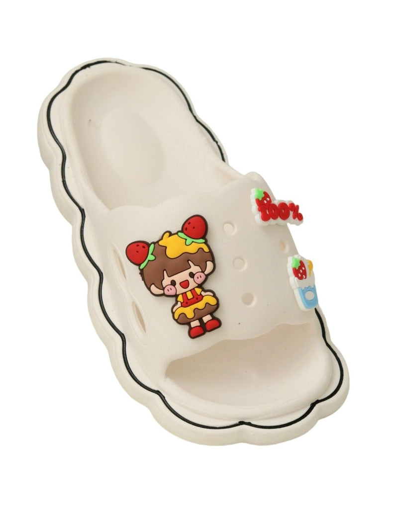 Angle view of Classic White Sliders with colorful cartoon characters for girls