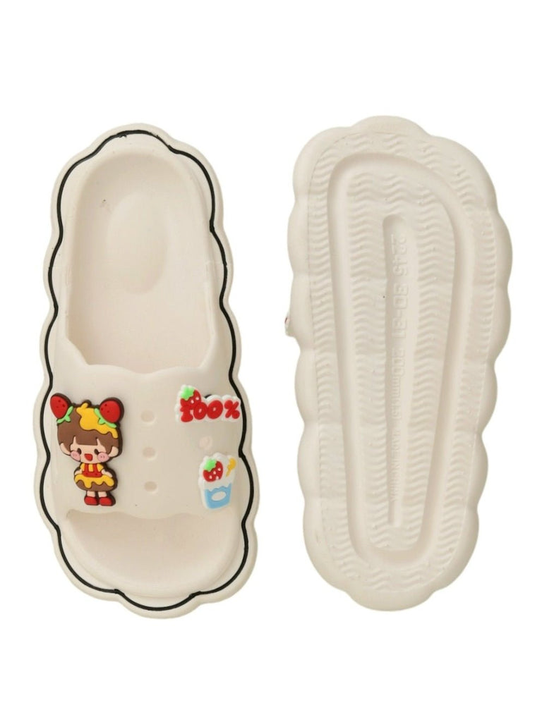 Front and back view of Classic White Sliders with cartoon characters for girls