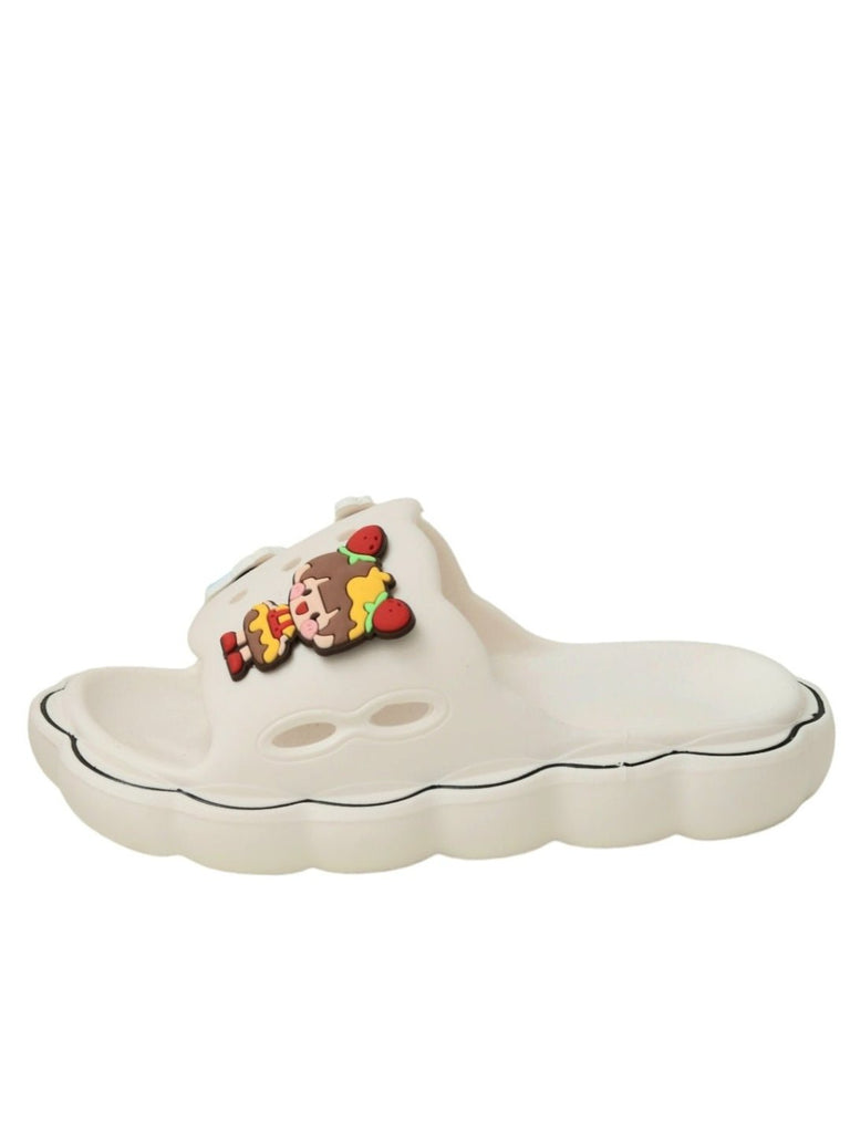 Side view of Classic White Sliders with colorful cartoon decorations for girls