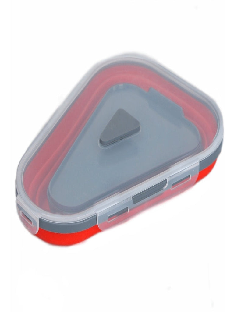 Yellow Bee Collapsible Pizza Slice Container with 5 Serving Trays - Red, top view displaying the compact and sleek triangular design.