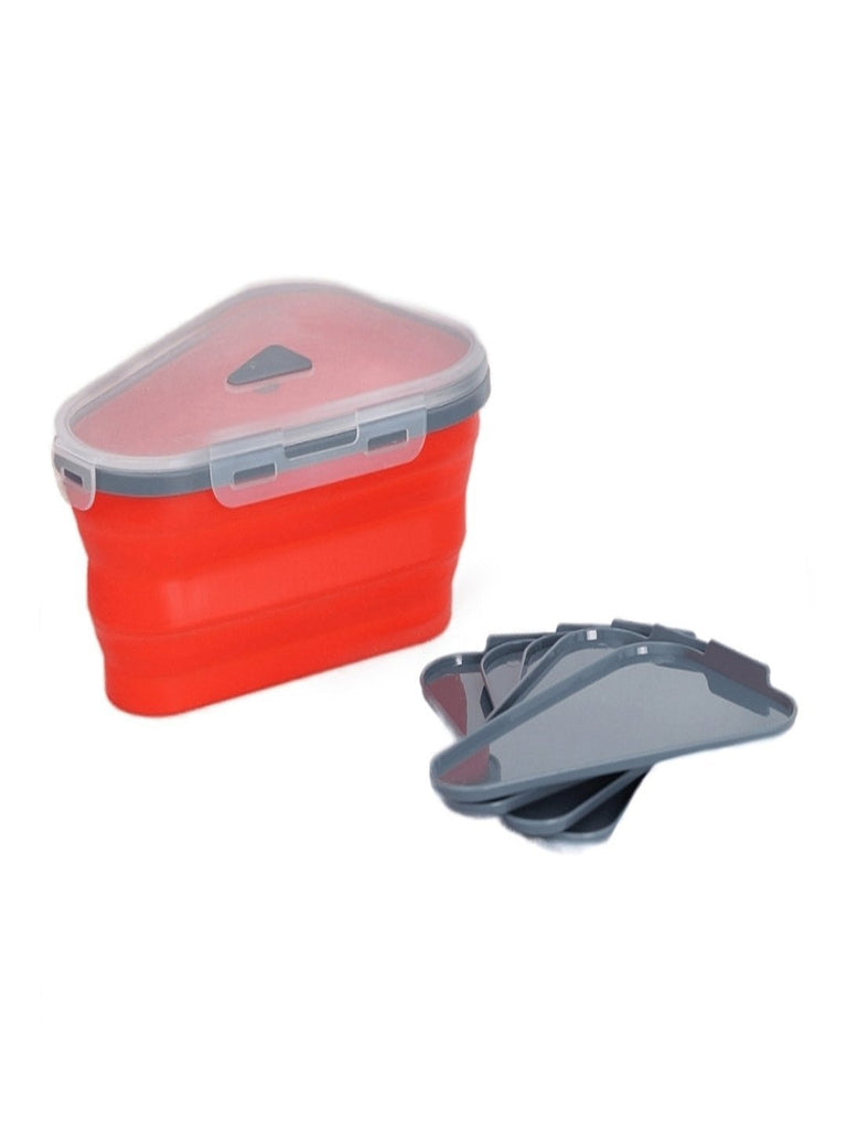 Full view of Yellow Bee Collapsible Pizza Slice Container with 5 Serving Trays in Red, emphasizing its space-saving design.






