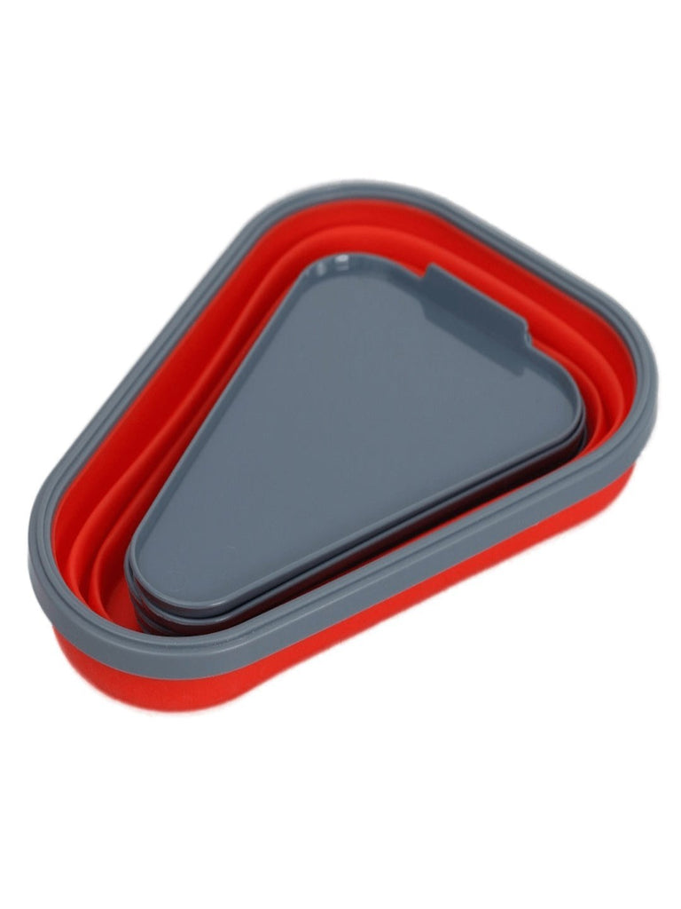 Back view of Yellow Bee Collapsible Pizza Slice Container in Red, showcasing the collapsible structure.