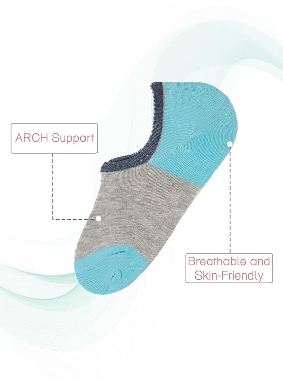 Detail of Arch Support on Yellow Bee Boys' Light Blue Color Block Invisible Sock.
