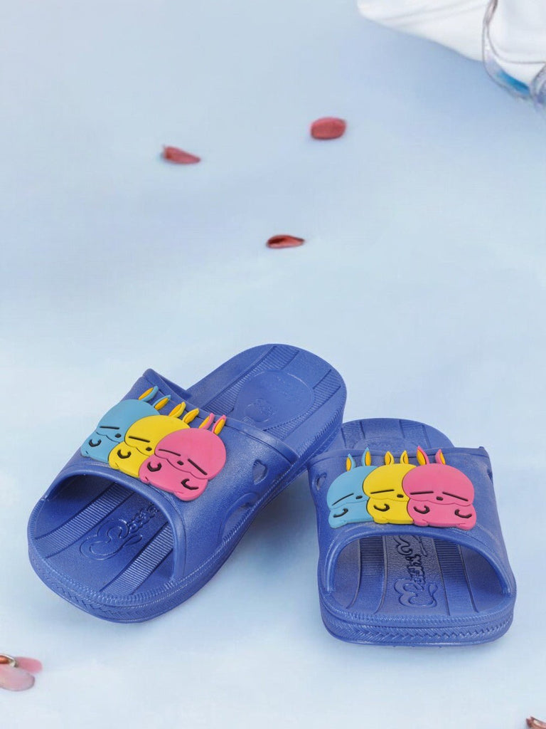 Playful Colorful Face Design Slides for Boys in Dark Blue in creative setting.