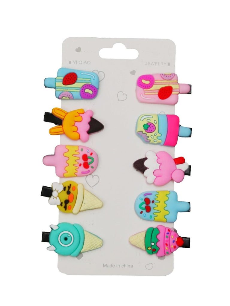 Colorful Ice Cream and Popsicle Hair Clips Set for Girls – Front View