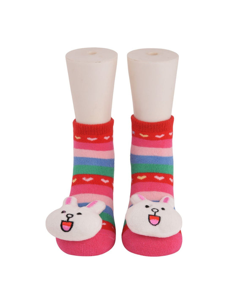 Colorful Striped Baby Socks with 3D Bunny Design –FrontView