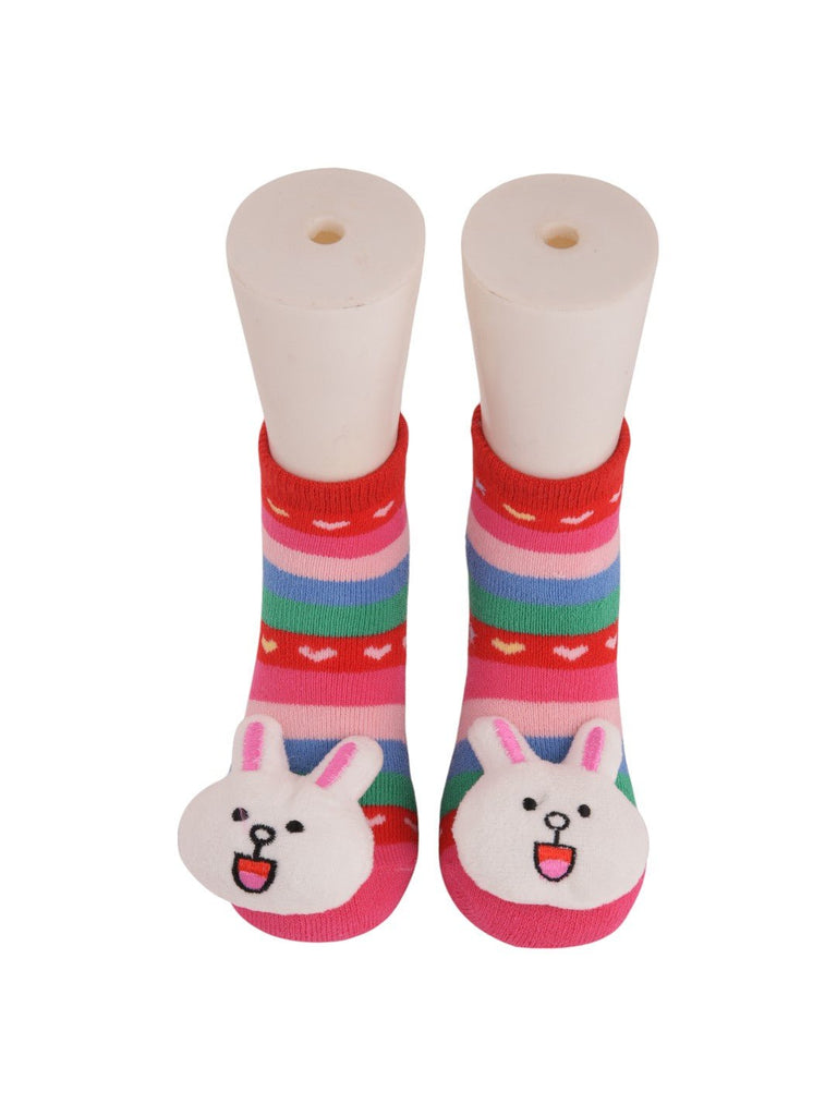 Colorful Striped Baby Socks with 3D Bunny Design – Upper View