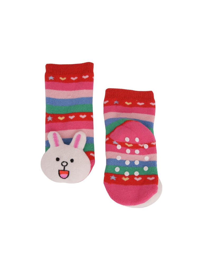 Colorful Striped Baby Socks with 3D Bunny Design – Front & Back View