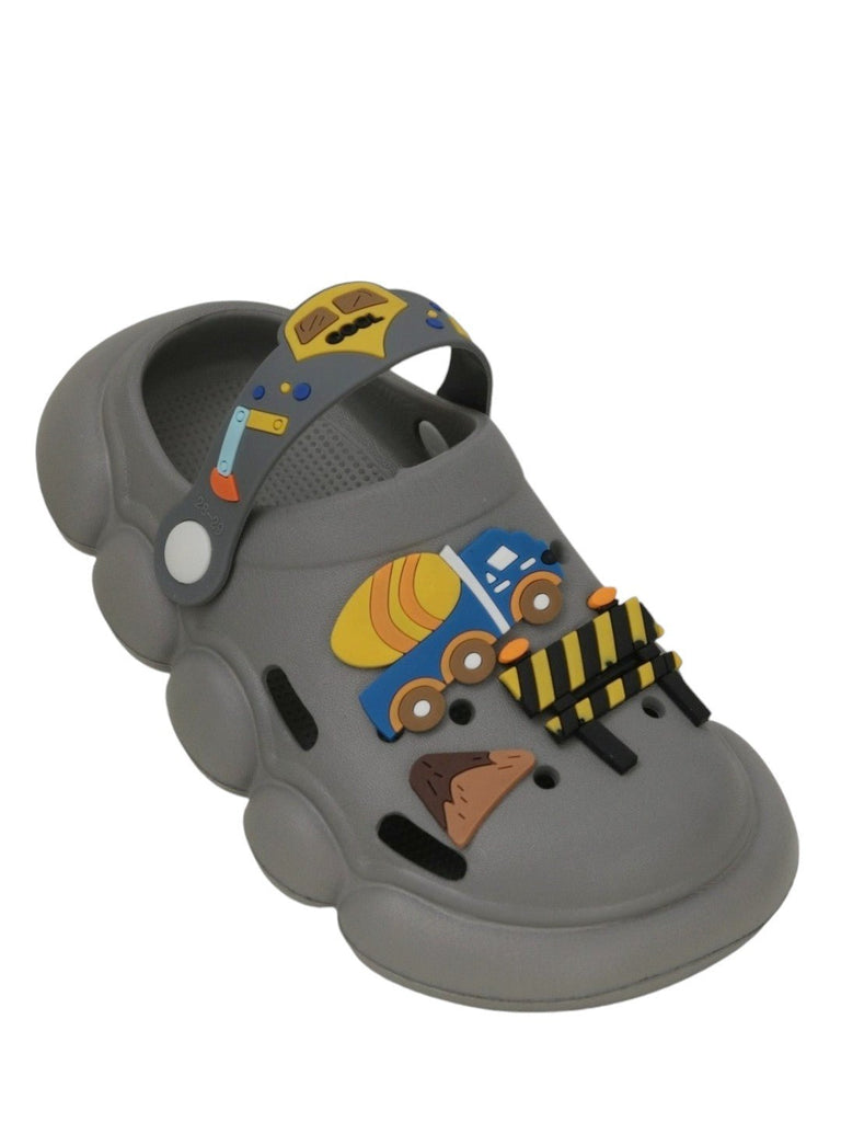 Construction Motif Grey Clogs for Boys- Angle view