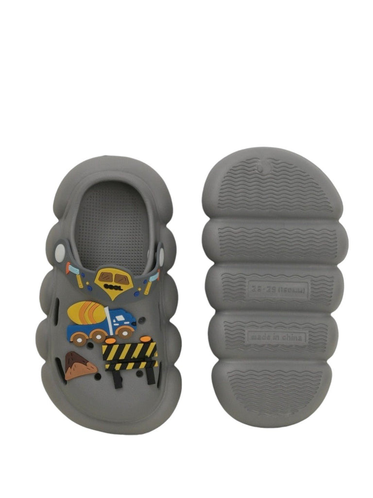 Construction Motif Grey Clogs for Boys- Front & Back View