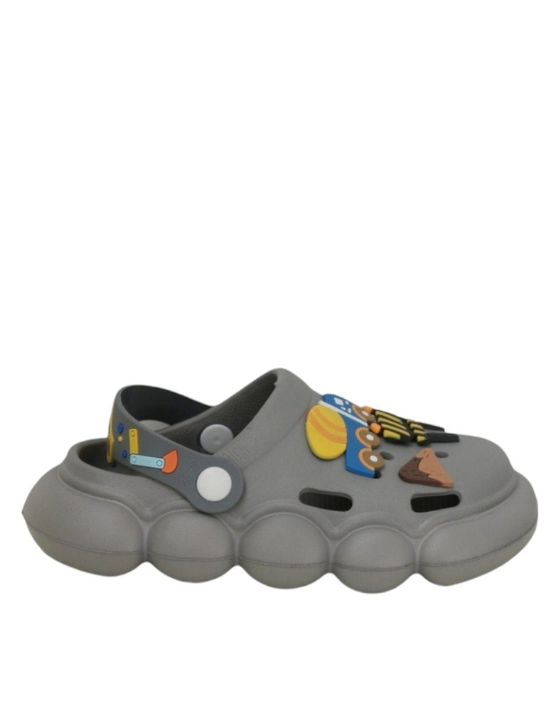 Construction Motif Grey Clogs for Boys- Side View