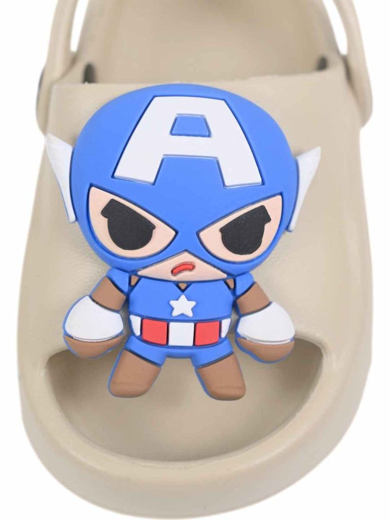 Cool & Adventurous Captain America Cartoon Charm Sandals for Boys- Beige- Front View