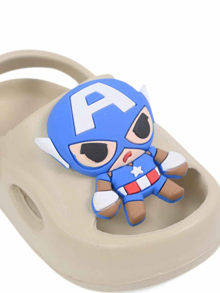 Cool & Adventurous Captain America Cartoon Charm Sandals for Boys- Beige- Close up view