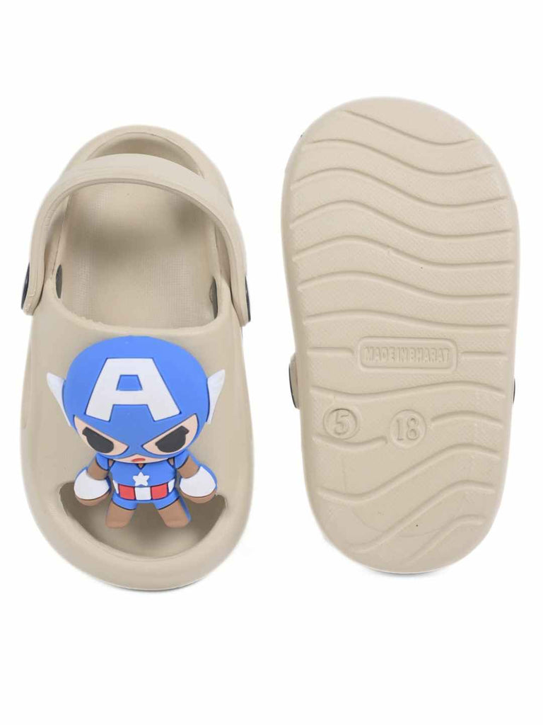 Cool & Adventurous Captain America Cartoon Charm Sandals for Boys- Beige- Front & Back View