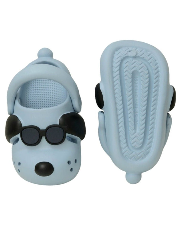 Front and back view of the Sky Blue Puppy Clogs, highlighting the functionality and stylish design for active boys.