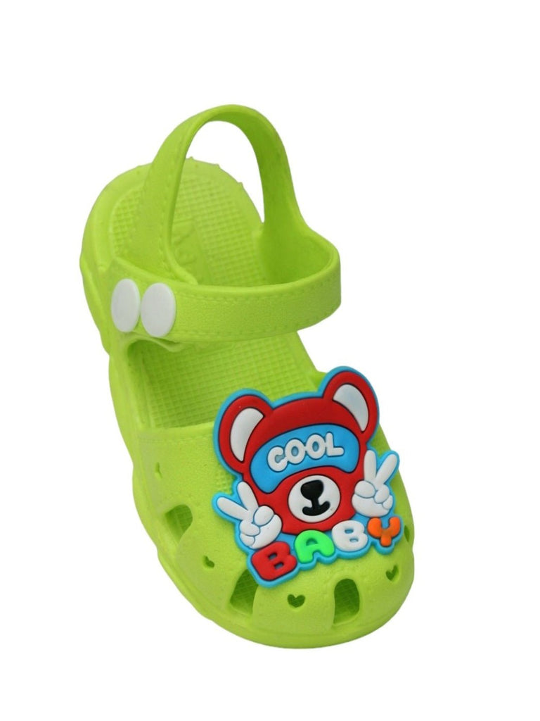 Green Cool Baby Bear Sandals Angle view with vibrant bear decoration