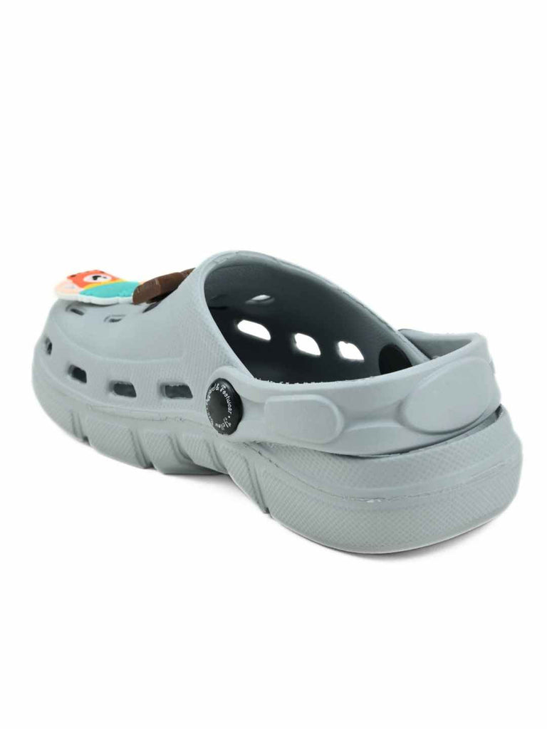 Cool Grey Clogs with Gaming, Chocolate & Fruit Smoothie Shoe Charms for Boys-Back View 