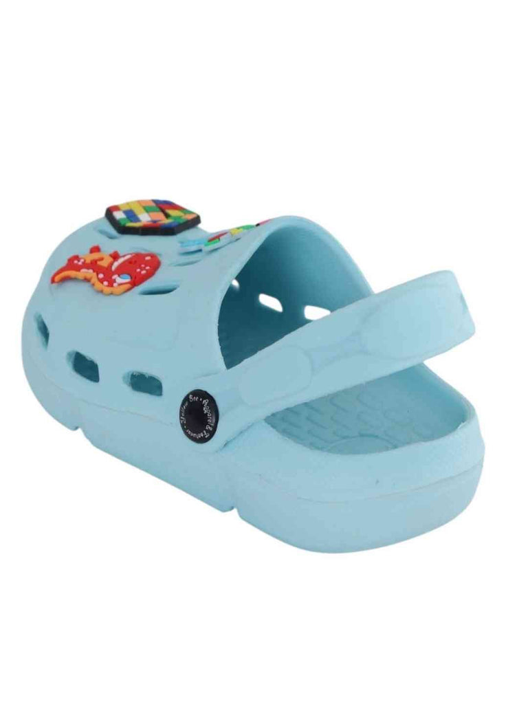 Cool & Stylish Blue Clogs with Backpack, Dino & Cube Charms for Boys-Back View