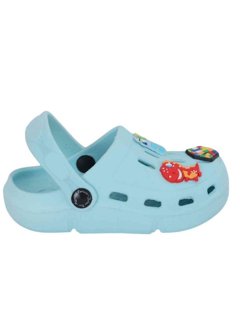 Cool & Stylish Blue Clogs with Backpack, Dino & Cube Charms for Boys-Side View