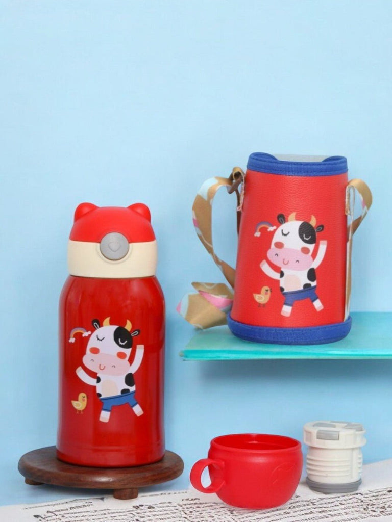 Cow-Themed Insulated Hot & Cold Stainless Steel Water Bottle Flask for Kids - creative view