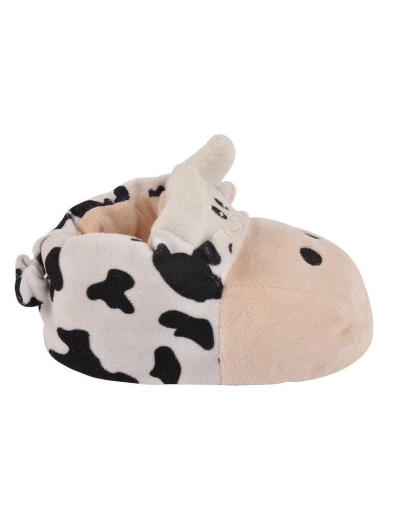 Cozy Cow-Themed Plush Socks for Boys - Beige, side view showcasing the detailed cow design.