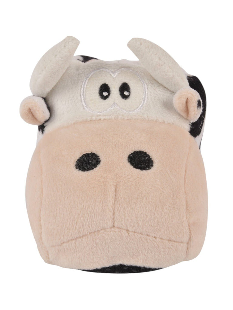 Cozy Cow-Themed Plush Socks for Boys - Beige, zoom view showcasing the detailed cow design.