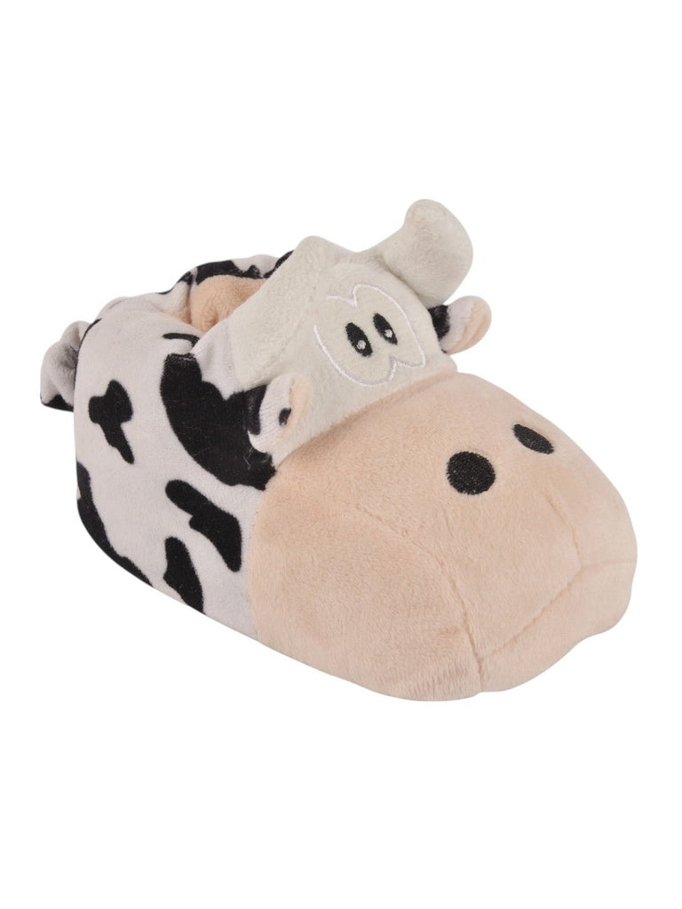 Cozy Cow-Themed Plush Socks for Boys - Beige, angle view showcasing the detailed cow design.