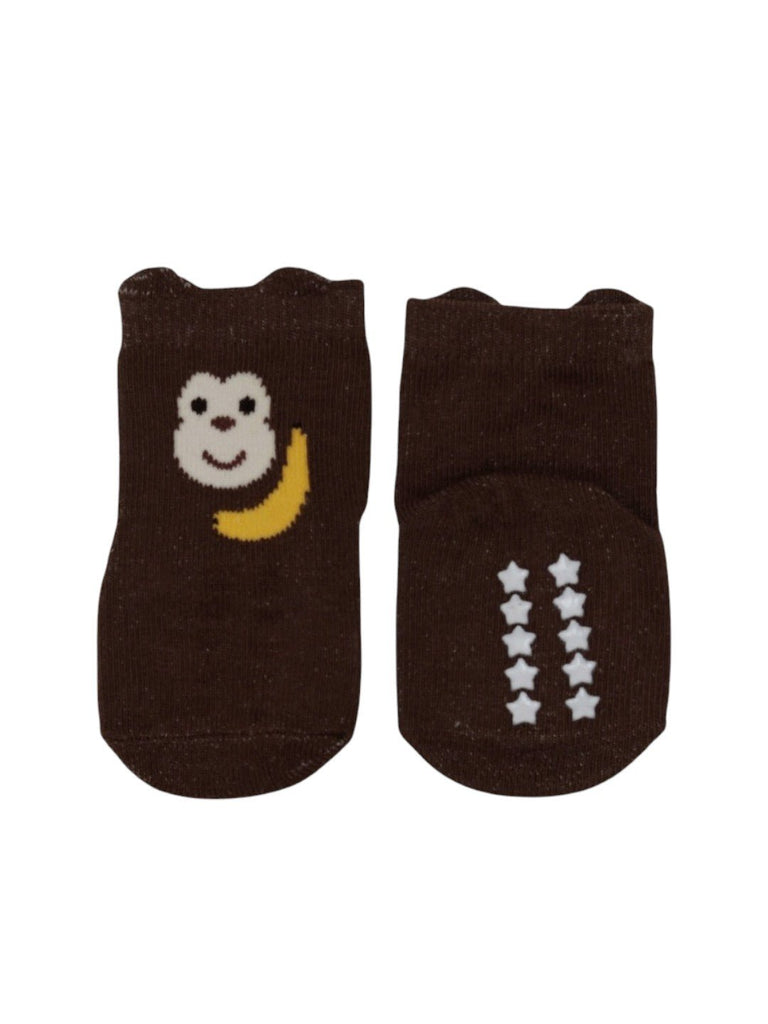 Playful Monkey Socks for Boys - Grey and Brown- Front & Back View