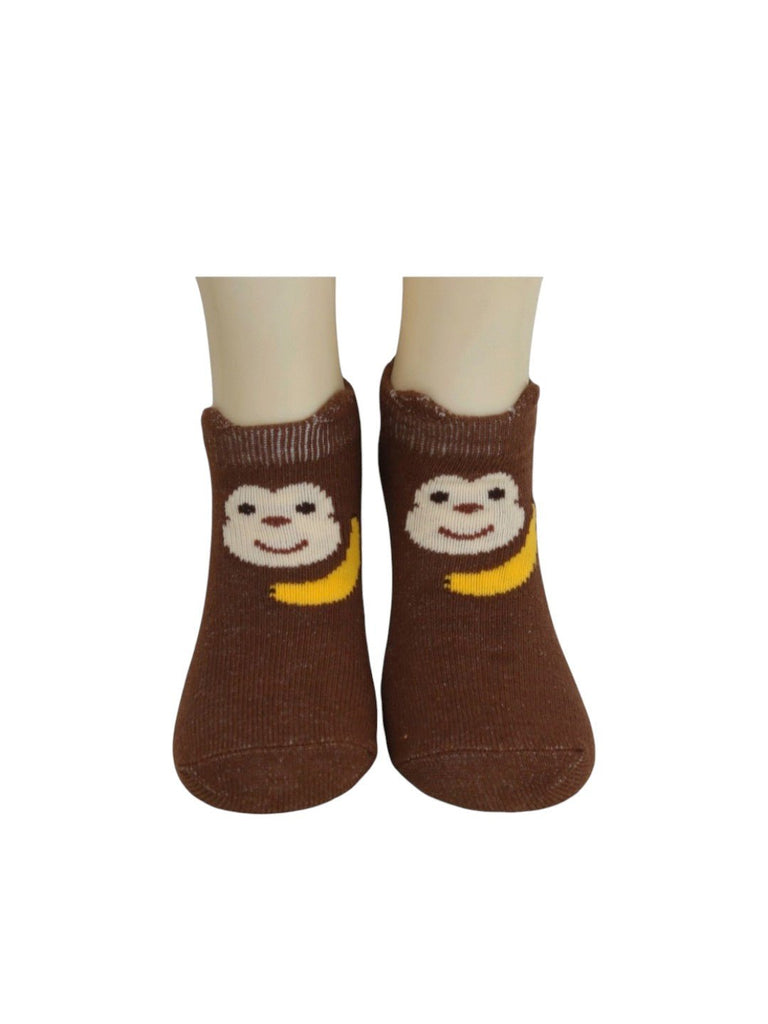 Playful Monkey Socks for Boys - Grey and Brown- Front & Back View