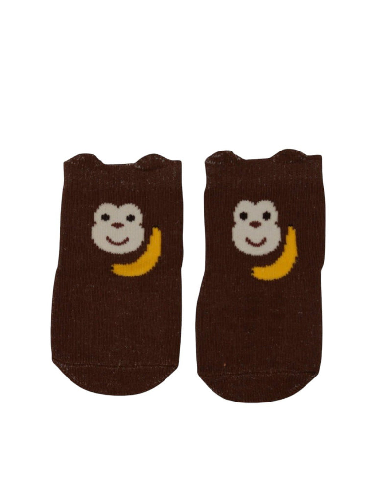 Playful Monkey Socks for Boys - Grey and Brown- Front View